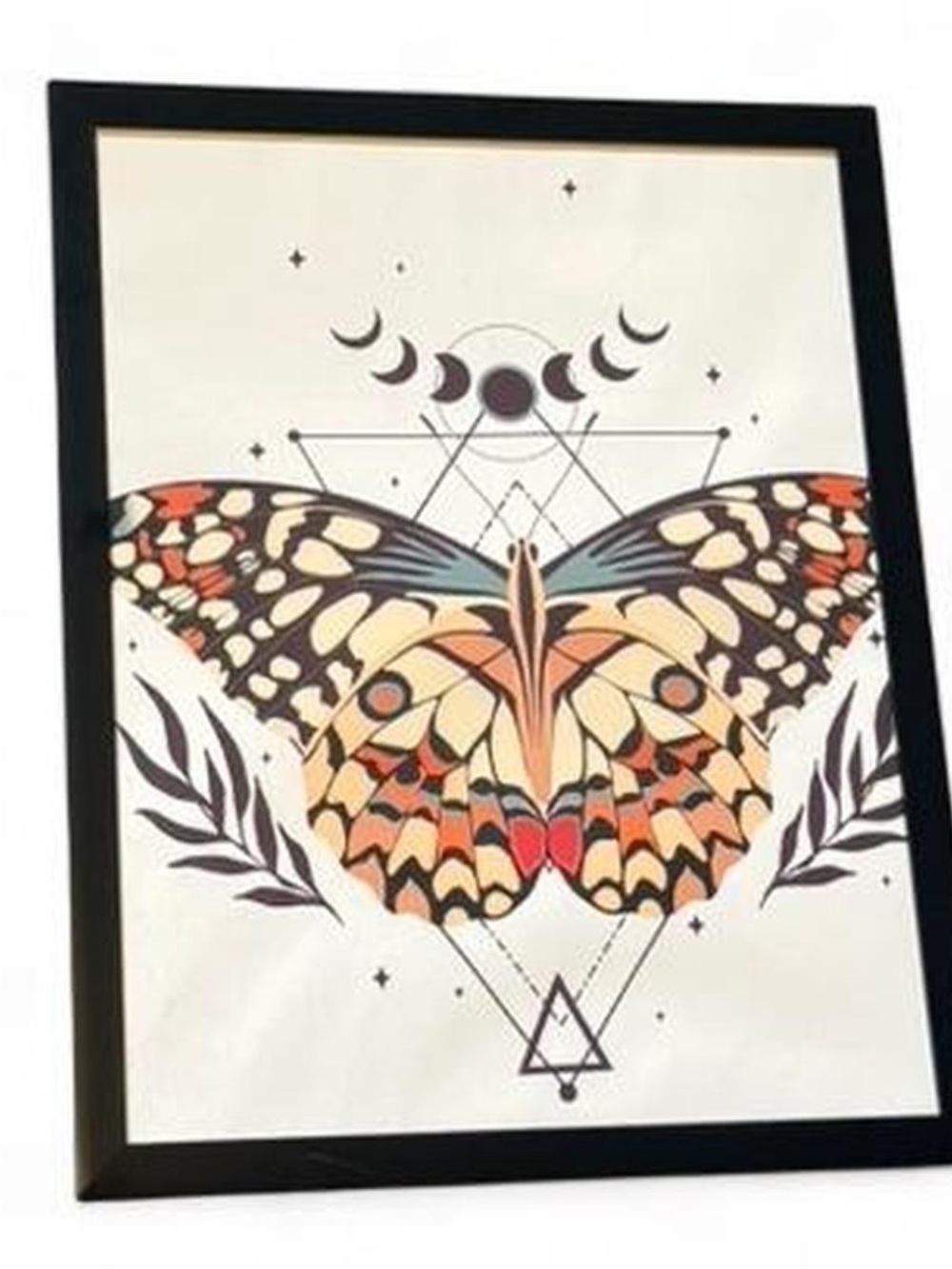 Butterfly Geometric Wall Art Print - Black Frame - Multicolor 12 x 15 inches